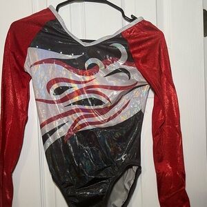 Red and Black Long Sleeve gymnastics leotard